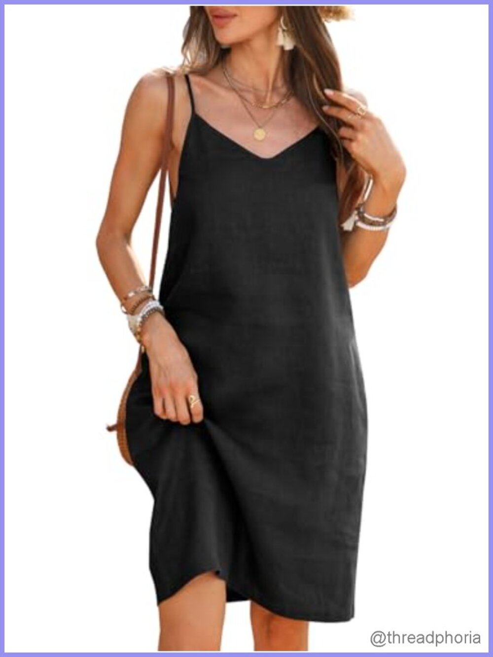 Women's 100% Linen Spaghetti Strap V Neck Sundress